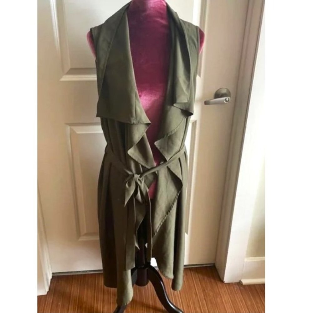 Blu Pepper Long Drape Vest in Olive Green - 1X